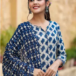AHIKA Floral Printed Straight Kurta With Trousers & Dupatta-picture-46