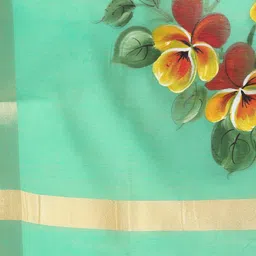 LOOM LEGACY Green & Red Printed Cotton Silk Dupatta with Zari image 2