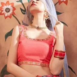 FABPIXEL Embroidered Thread Work Semi-Stitched Lehenga & Unstitched Blouse With Dupatta image 5