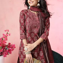 Anouk Ethnic Motifs Printed Chanderi Silk Kurta with Trousers & With Dupatta-52