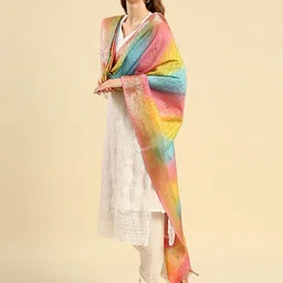 Dupatta Bazaar Pink & Yellow Woven Design Dupatta image 2