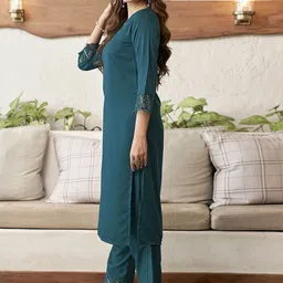 KALINI Women Regular Sequinned Kurta with Trousers & With Dupatta image 3
