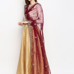 Dupatta Bazaar Purple & Gold-Toned Embroidered Mirror Work Net Dupatta image 3