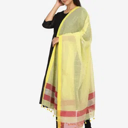 THE WEAVE TRAVELLER Yellow & Red Woven Design Dupatta with Sequinned image 4