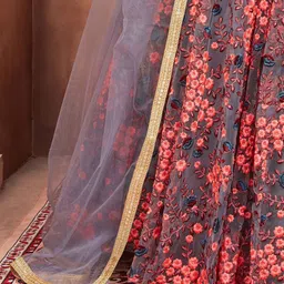 FABPIXEL Embroidered Thread Work Semi-Stitched Lehenga & Unstitched Blouse With Dupatta image 4