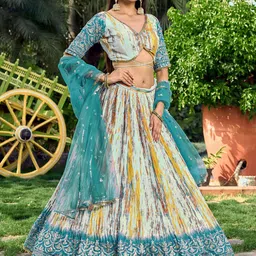 FABPIXEL Printed Sequinned Semi-Stitched Lehenga & Unstitched Blouse With Dupatta image 4
