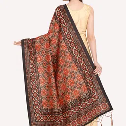 Kaizen TEXO FAB Black & Red Ethnic Motifs Printed Dupatta image 4