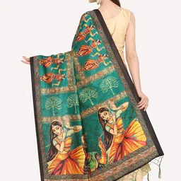 Kaizen TEXO FAB Green & Yellow Ethnic Motifs Printed Dupatta image 4