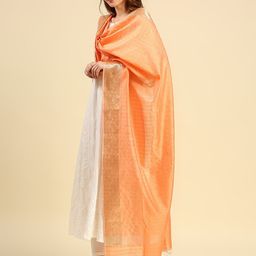 Dupatta Bazaar Peach-Coloured & Gold-Toned Checked Dupatta with Zari image 3