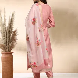 MOKOSH Women Embroidered Regular Kurta with Trousers & With Dupatta image 4