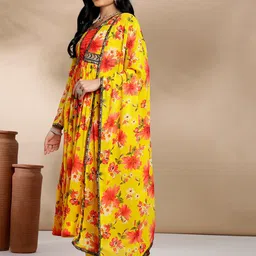 Anouk Yellow Floral Printed Regular Kurta with Trousers & Dupatta image 2