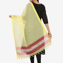 THE WEAVE TRAVELLER Yellow & Red Woven Design Dupatta with Sequinned image 3