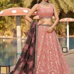 FABPIXEL Embellished Sequined Semi-Stitched Lehenga & Unstitched Blouse With Dupatta image 5