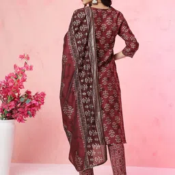 Anouk Ethnic Motifs Printed Chanderi Silk Kurta with Trousers & With Dupatta image 2