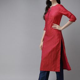 PANIT Striped Notch Collar Kurta with Trousers & Dupatta image 3