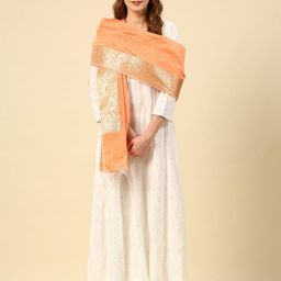 Dupatta Bazaar Peach-Coloured & Gold-Toned Checked Dupatta with Zari image 4