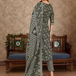 KALINI Floral Printed Regular Kurta with Trouser & Dupatta image 4