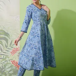 Vishudh Floral Printed Regular Pure Cotton Kurta with Trouser & Dupatta image 5