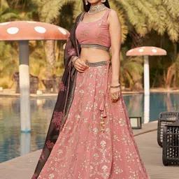 FABPIXEL Embellished Sequined Semi-Stitched Lehenga & Unstitched Blouse With Dupatta image 4
