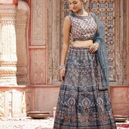 Stylum Printed Mirror Work Ready to Wear Lehenga & Blouse With Dupatta image 5