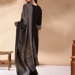 Anouk Contrast Cuff Kurta with Trousers & Dupatta image 5