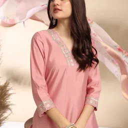 MOKOSH Women Embroidered Regular Kurta with Trousers & With Dupatta image 2