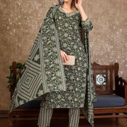 KALINI Floral Printed Regular Kurta with Trouser & Dupatta image 5