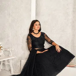Warthy Ent Embroidered Net Semi-Stitched Lehenga & Unstitched Blouse With Dupatta image 3