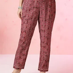 Anouk Ethnic Motifs Printed Chanderi Silk Kurta with Trousers & With Dupatta image 3