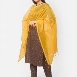 Dupatta Bazaar Yellow & Gold-Toned Checked Dupatta image 2