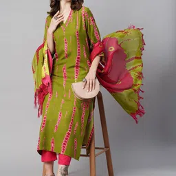 KALINI Bandhani Printed Regular Kurta With Trousers & Dupatta-19