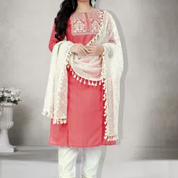 Lerkiza Women Embroidered Regular Thread Work Kurta with Trousers & With Dupatta-31