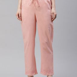 akheri Women Pink Solid Cotton Regular Fit Trousers with Embroidered Detail-picture-32