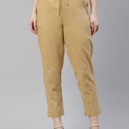 akheri Women Beige Tapered Fit Pure Cotton Cigerette Trousers-picture-10