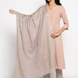 W Grey Striped Pure Cotton Dupatta-image-33
