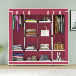 88170 M Cloth Rack Storage Organizer Shelves Almirah PP Collapsible Wardrobe-16