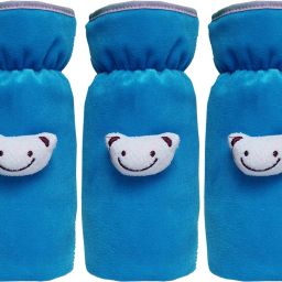 Rabbit Face Design Soft Velvet Stretchable Baby Feeding Bottle Cover With Easy to Hold Strap-Pack of 3 (Blue)-image-34
