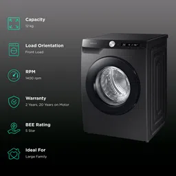SAMSUNG 12 kg 5 Star Inverter Fully Automatic Front Load Washing Machine (WW12T504DAB/TL, Built-In Heater, Black Caviar) image 2