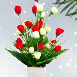 red and whie & yellow. Purple and yellow ,mix color flower bunch set of 1 Multicolor Wild Flower Artificial Flowerwith Pot-2