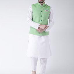 hangup plus Men Mandarin Collar Pure Cotton Kurta with Pyjamas & Nehru Jacket-picture-7