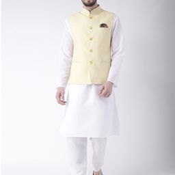 hangup plus Men Mandarin Collar Pure Cotton Kurta with Pyjamas & Nehru Jacket-picture-9