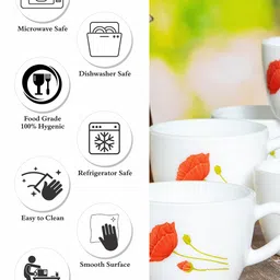 Cello White & Red Red Red Floral Printed Opalware Glossy Cups Set of Cups and Mugs image 4