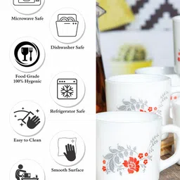 Cello White & Red Red Red Floral Printed Opalware Glossy Cups Set of Cups and Mugs image 4