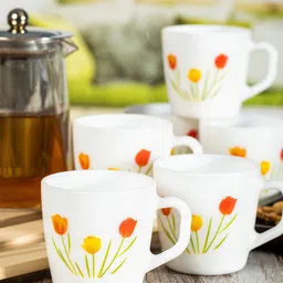 Cello White And Yellow Set Of 6 Dishwasher And Microwave Safe Opalware Mugs 180ml Each-22