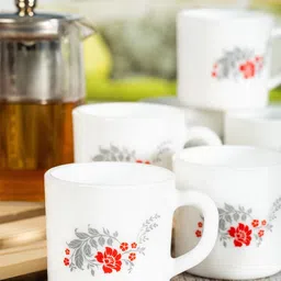 Cello White And Orange Set Of 6 Dishwasher And Microwave Safe Opalware Mugs 180ml Each-17