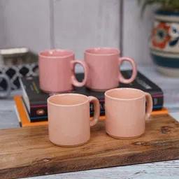 LIVING ROOTS Peach-Coloured 4 Pieces Ceramic Glossy Coffee Cups 110 ml Each-3