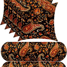 Combo Set Of 5 Cushion And 2 Microfibre Floral Bolster Pack of 7-image-55