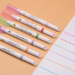 crownsmill Linear Roller Color Pens Highlighters outline pen with 6 Different Curve Shape image 2