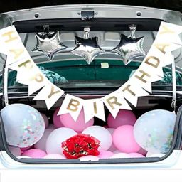 Solid Car Dikki Boot Happy Birthday Balloons decoration Kit Banner With Metallic confetti and Foil balloons Balloon-19
