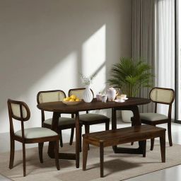 woodsworth from pepperfry Brookwood Sheesham Wood Six Seater Dining Table set With Bench In Scratch Resistant Provincial Teak Finish-picture-31